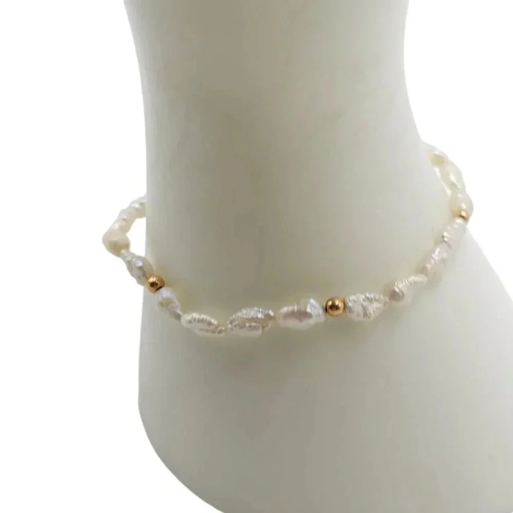 14k Gold Filled Saltwater Pearl Gold Tone Spacer Bangle Bracelet Vintage